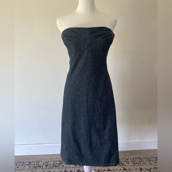 Polo Jeans Ralph Lauren 90s Vintage Y2K Strapless Denim Mini Dress Size 6 - Picture 1 of 10